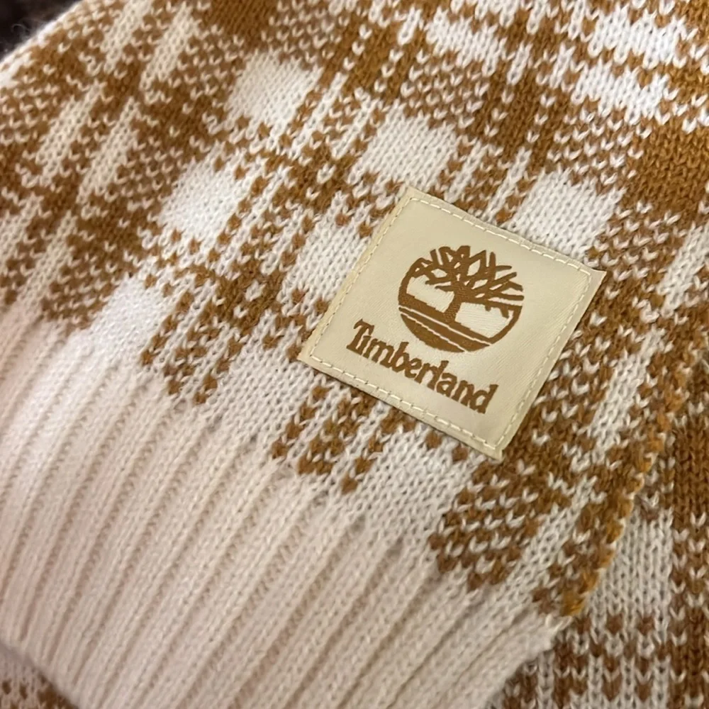 NWOT Timberland caramel tan & ivory plaid winter scarf